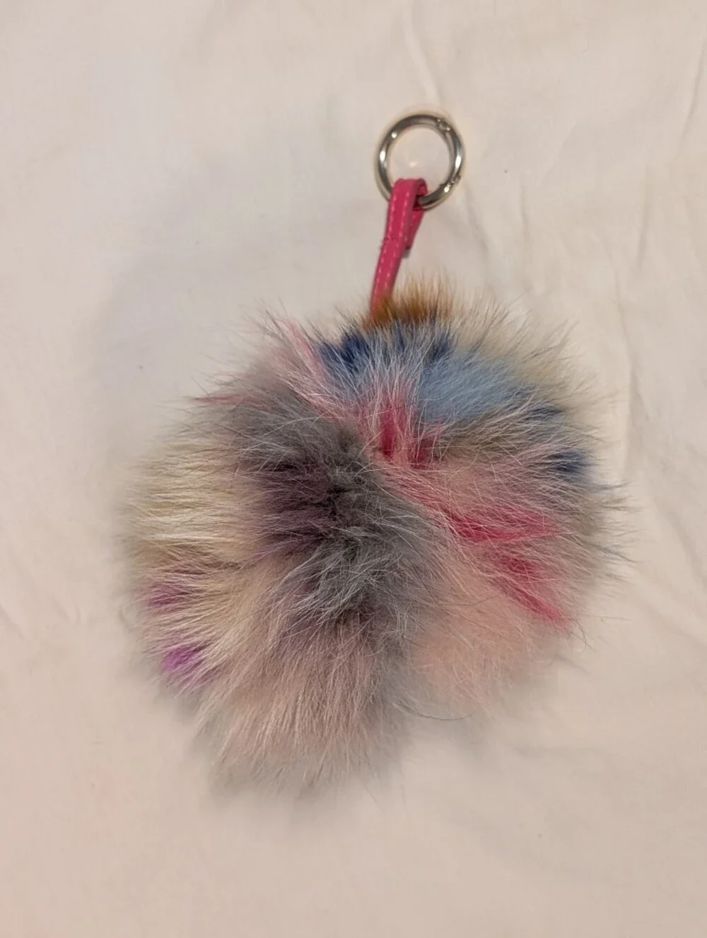 Michael Kors Multicolor Faux Fur Pom Pom Keychain with Pink Strap